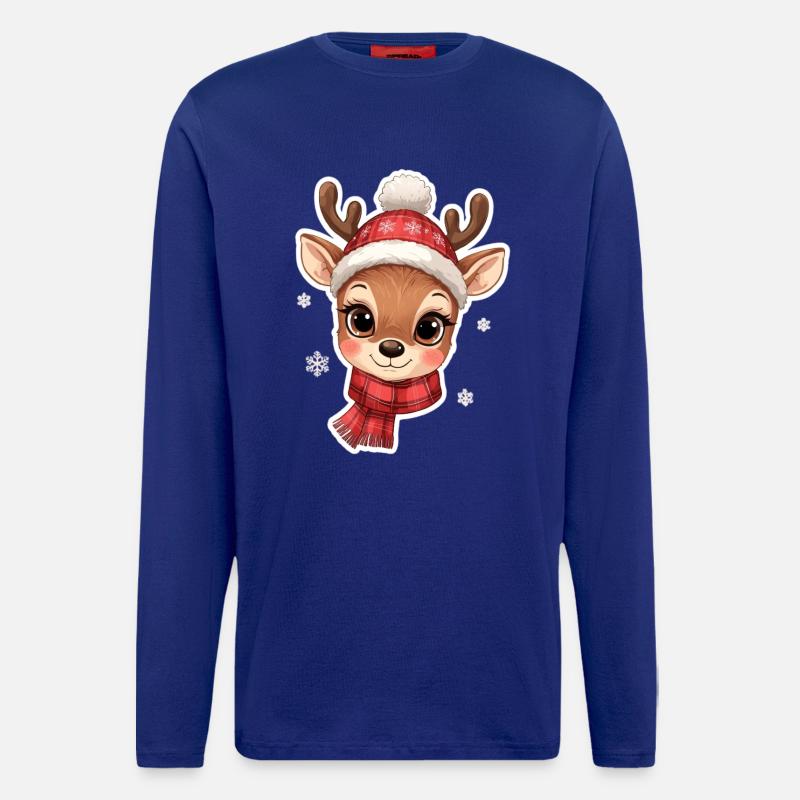 Cerf d’hiver avec écharpe rouge - Manches longues bio décontracté fabriqué en UE - Iconic Blue