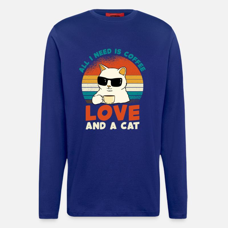 Kaffee Katze Liebe Retro - Langarmshirt - made by SPREAD  - Iconic Blue