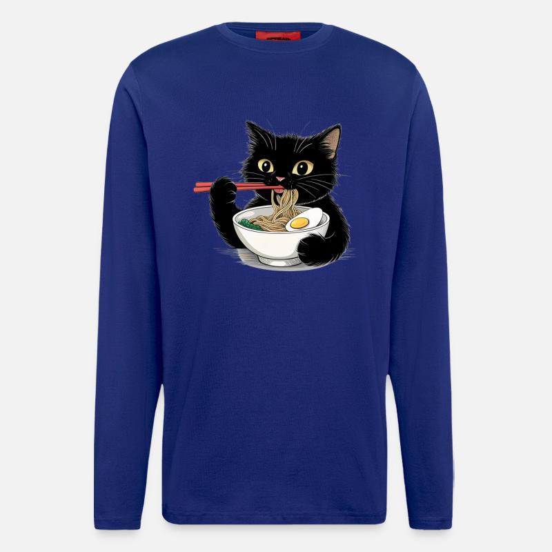 Schwarze Katze isst Ramen Nudeln  - Langarmshirt - made by SPREAD  - Iconic Blue
