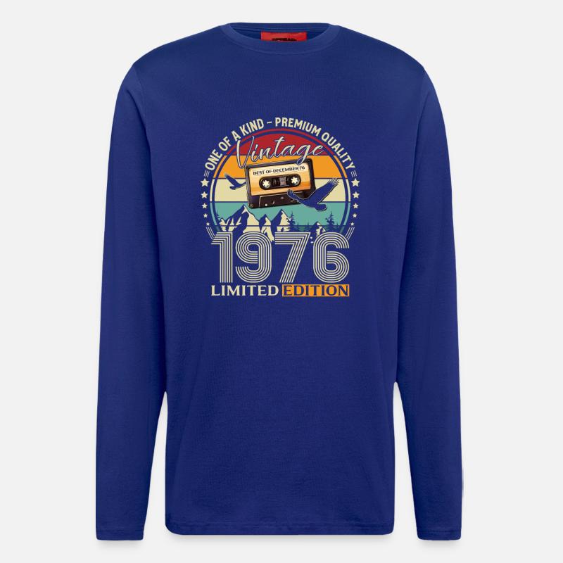 49e anniversaire cassette décembre 1976 - Manches longues bio décontracté fabriqué en UE - Iconic Blue