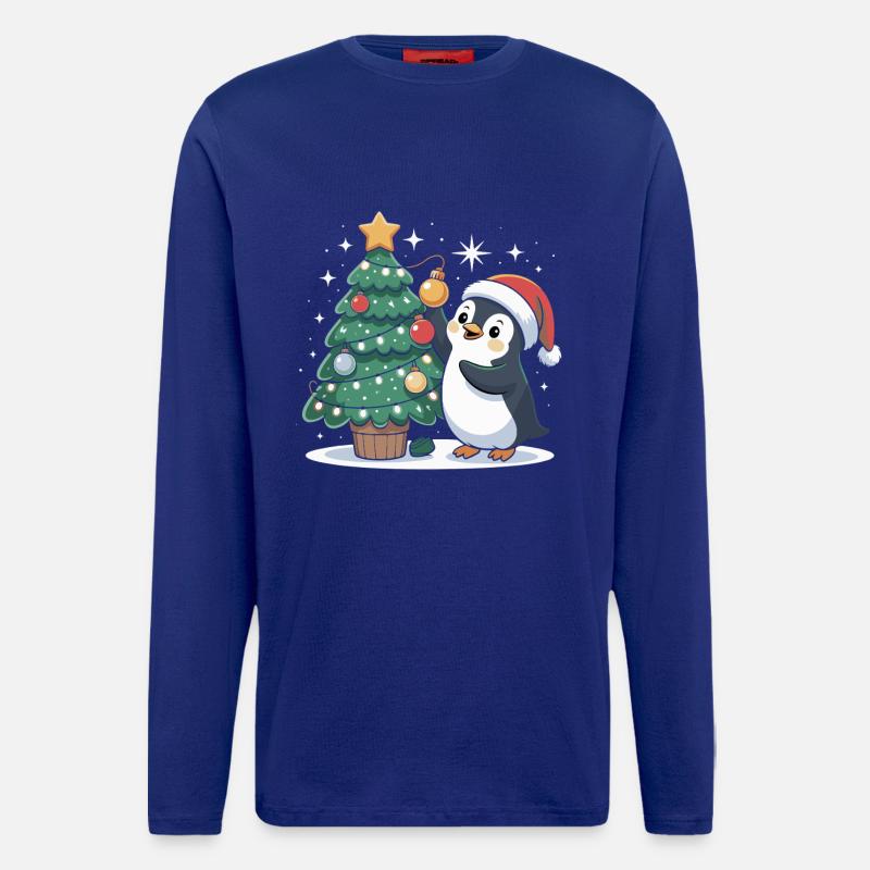 Pinguin schmückt Weihnachtsbaum - Langarmshirt - made by SPREAD  - Iconic Blue