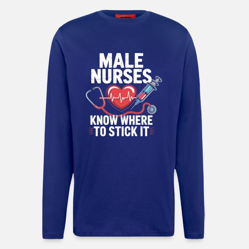 Medizinischer Männer Pflegewitz - Langarmshirt - made by SPREAD  - Iconic Blue