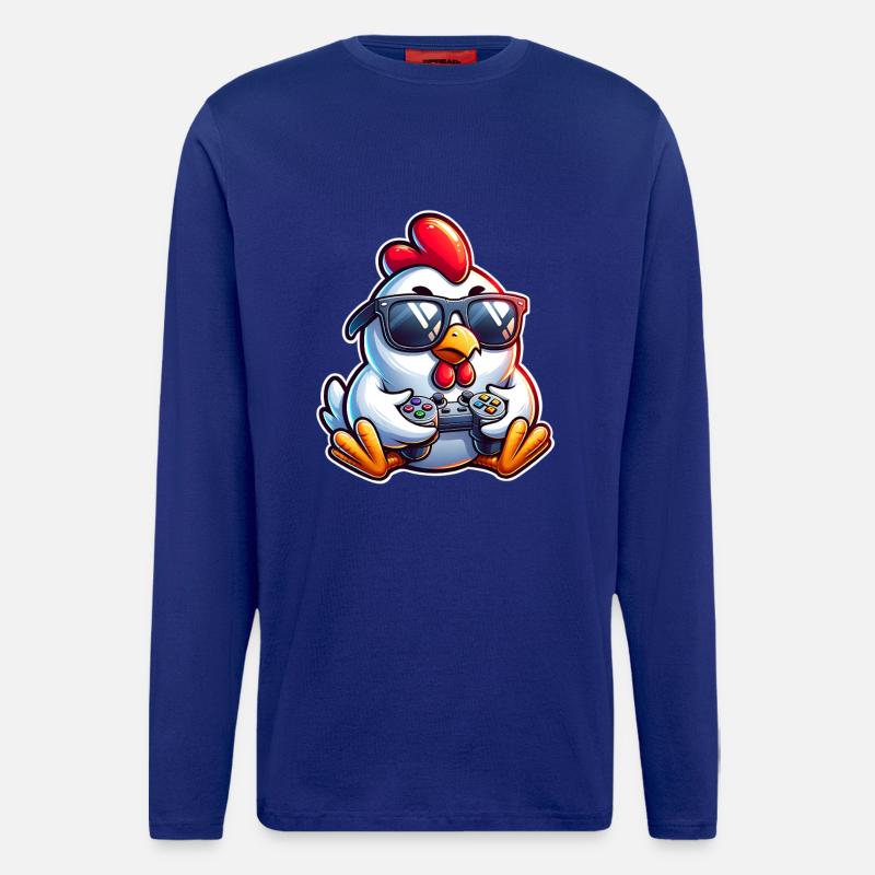 Gamer Chicken avec manette - Manches longues bio décontracté fabriqué en UE - Iconic Blue