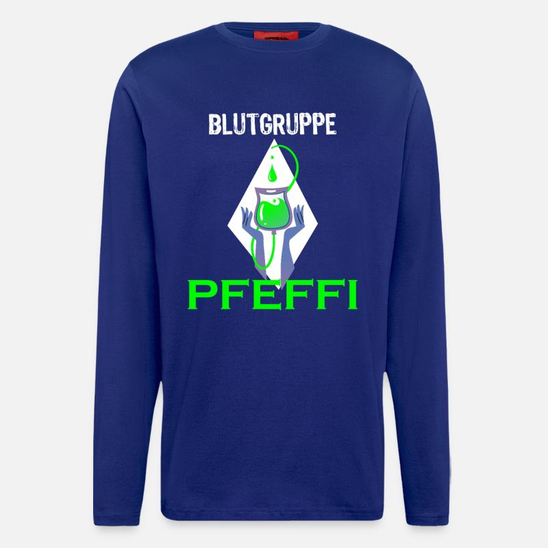 Blutgruppe Pfeffi – Pfefferminz, Suff & Spaß - Langarmshirt - made by SPREAD  - Iconic Blue