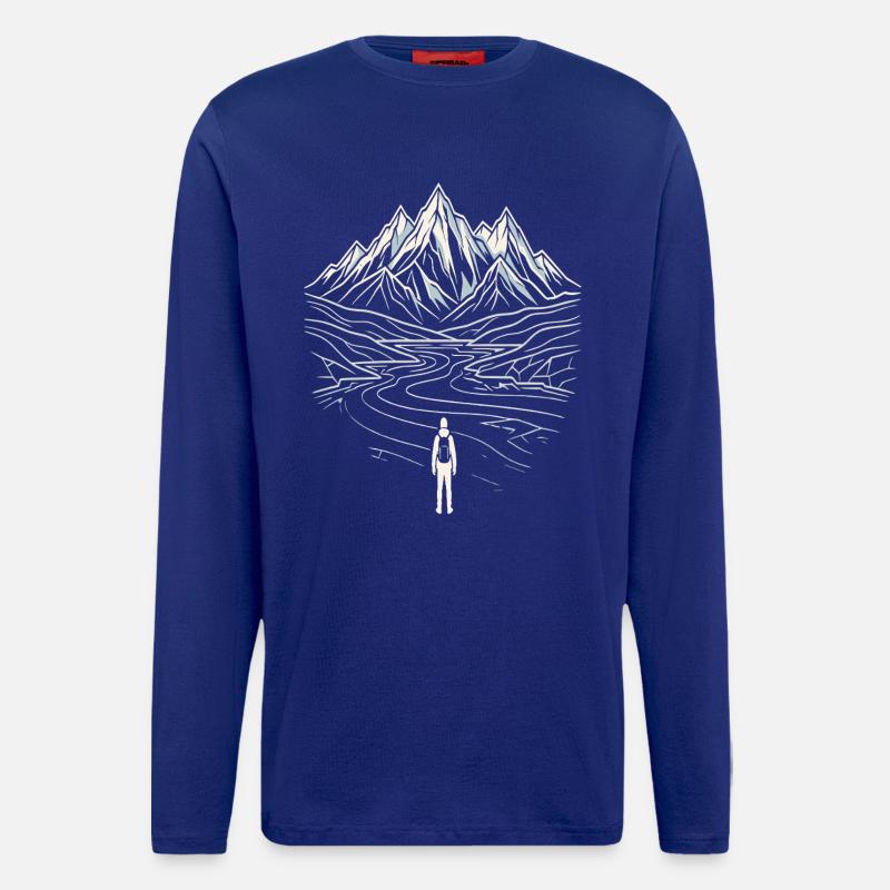 Berglandschaft Wanderer Line Art - Langarmshirt - made by SPREAD  - Iconic Blue