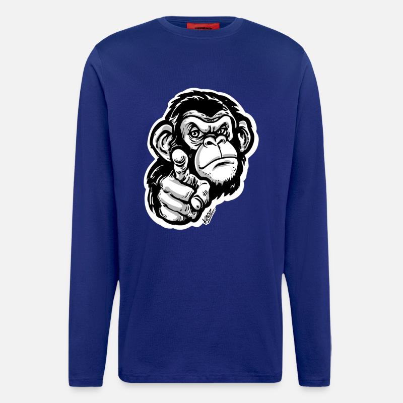 Monochrome Monkey Pointing - Longsleeve - made by SPREAD  - Iconic Blue