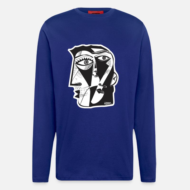 Trait de face cubiste - Manches longues bio décontracté fabriqué en UE - Iconic Blue