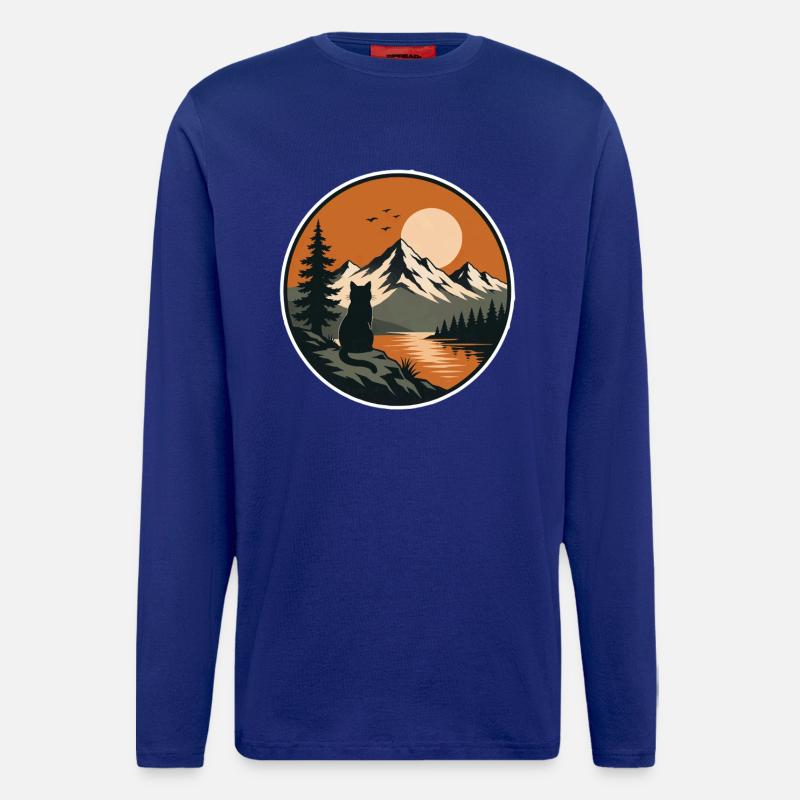 Bergsee mit Katze Silhouette - Langarmshirt - made by SPREAD  - Iconic Blue