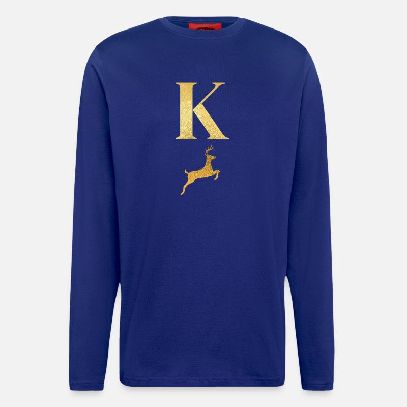 Buchstabe k Goldener Hirsch - Geschenkidee - Langarmshirt - made by SPREAD  - Iconic Blue