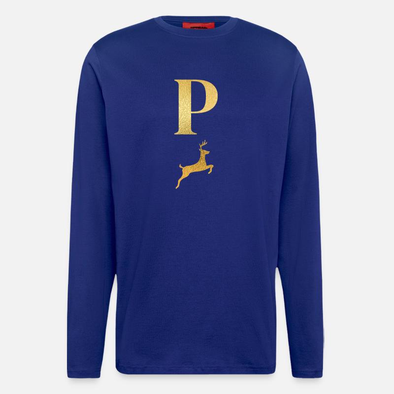 Buchstabe p goldener Hirsch - Geschenkidee - Langarmshirt - made by SPREAD  - Iconic Blue