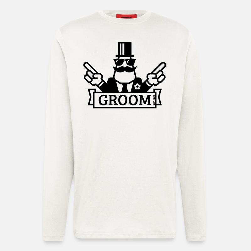 Pointing Groom (Polterabend / JGA / 1C) - Langarmshirt - made by SPREAD - OFF WHITE
