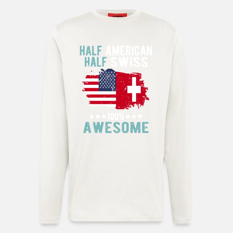Halb Amerikaner Halb Schweizer - Langarmshirt - made by SPREAD - OFF WHITE