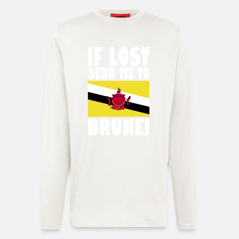 Drapeau du Brunei - Manches longues bio décontracté fabriqué en UE - OFF WHITE