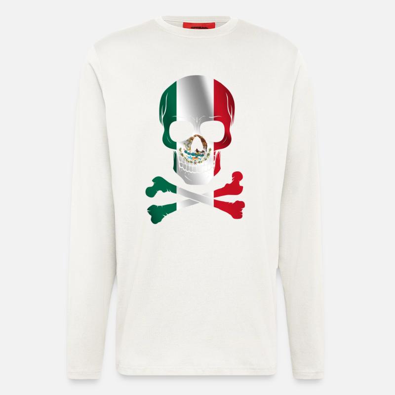 Drapeau du Mexique - Manches longues bio décontracté fabriqué en UE - OFF WHITE