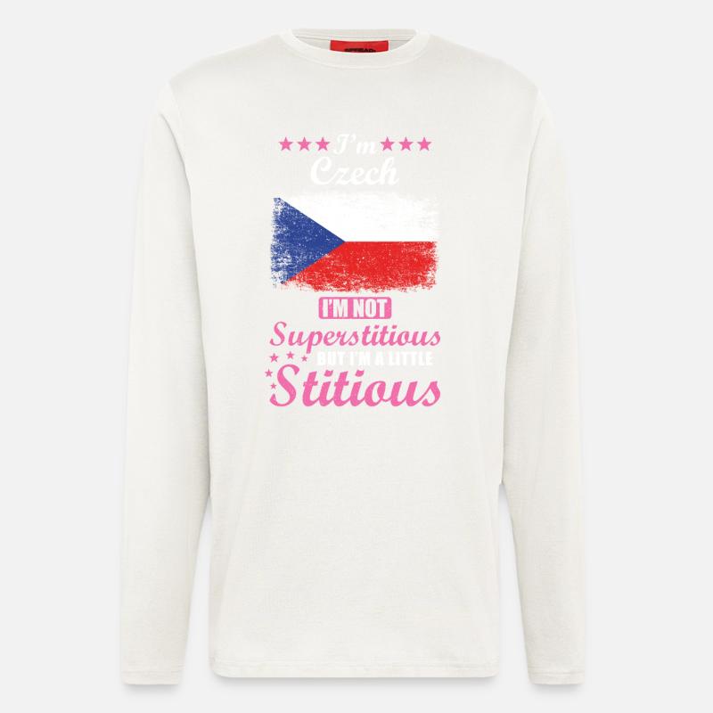 Tchèque Mme Superstitious Stitious - Manches longues bio décontracté fabriqué en UE - OFF WHITE