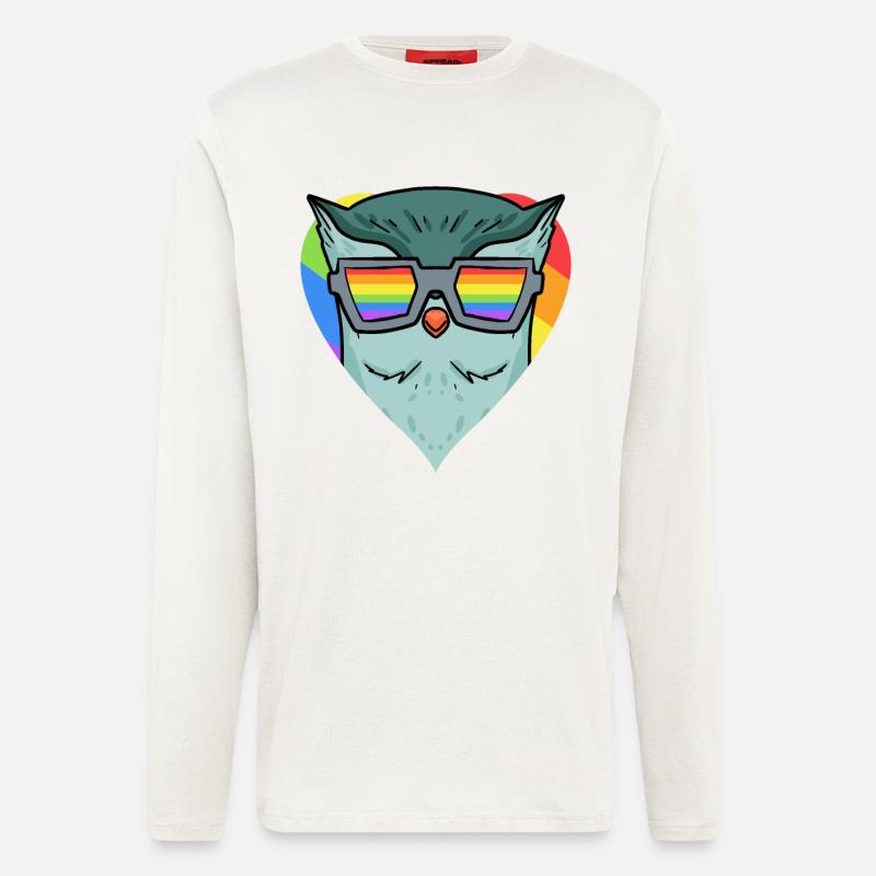 LGBT Tier Eule Regenbogen - Langarmshirt - made by SPREAD  - OFF WHITE