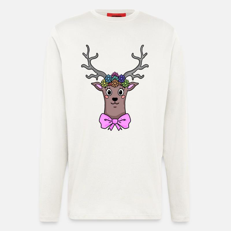 Reh Hirsch Illustration Geschenk - Langarmshirt - made by SPREAD  - OFF WHITE