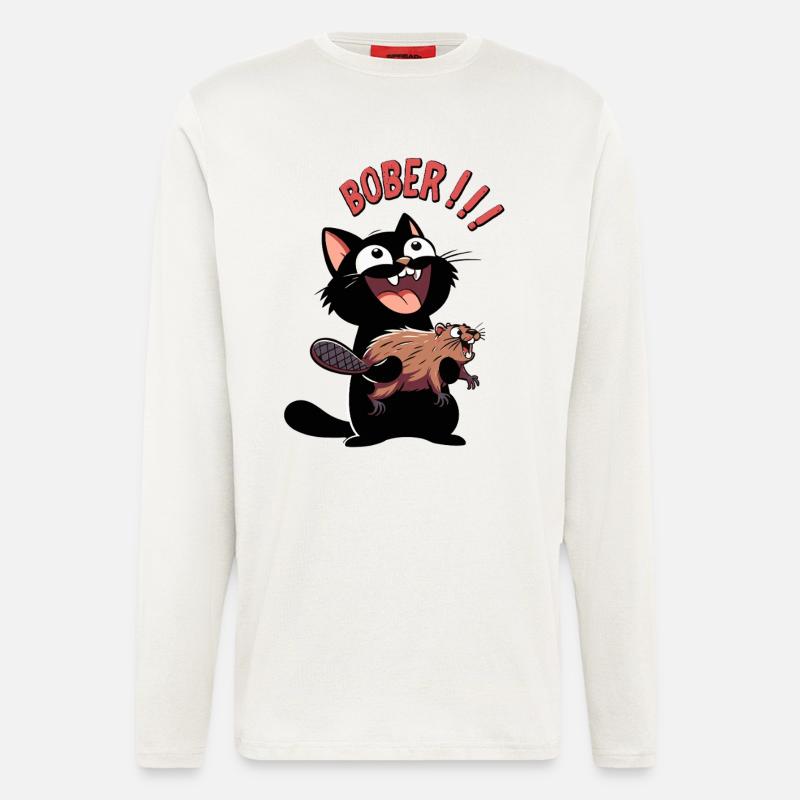 Hyper-Katze ruft „Bober!!!“ – Tierischer Ausraster - Langarmshirt - made by SPREAD  - OFF WHITE