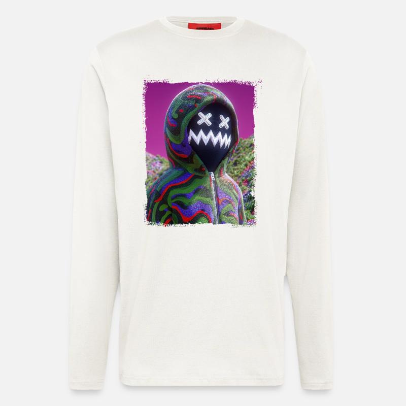 Psychedelic Maskenfigur Neon Glitch Grafik - Langarmshirt - made by SPREAD  - OFF WHITE