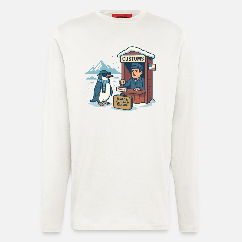 Funny Penguin Tariff Satire Cartoon - Longsleeve - made by SPREAD  - OFF WHITE