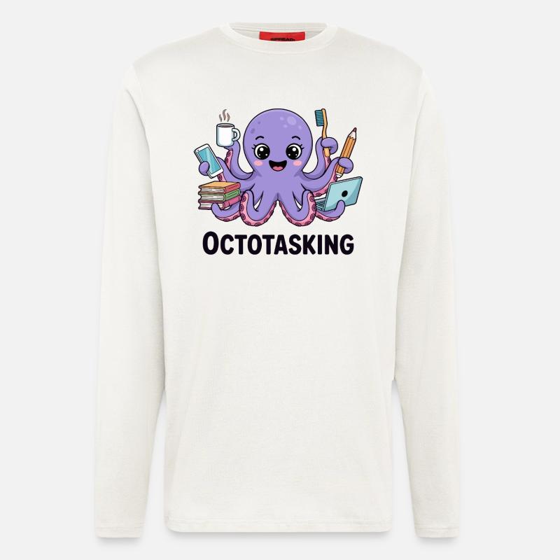 Octotasking octopus en mode multitâche - Manches longues bio décontracté fabriqué en UE - OFF WHITE