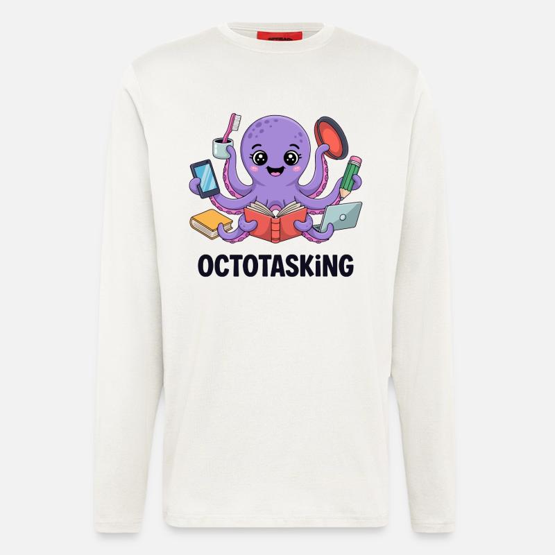 Octotasking Krake im Multitasking Modus - Langarmshirt - made by SPREAD  - OFF WHITE