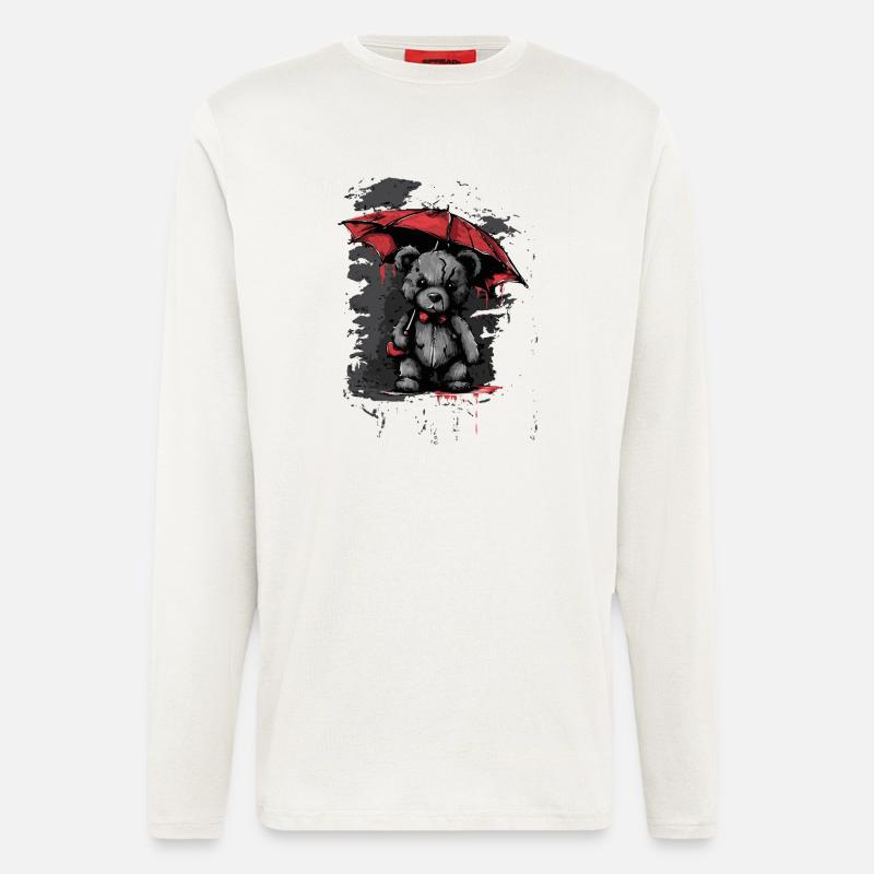 Niedlicher Teddybär mit Regenschirm - Langarmshirt - made by SPREAD  - OFF WHITE