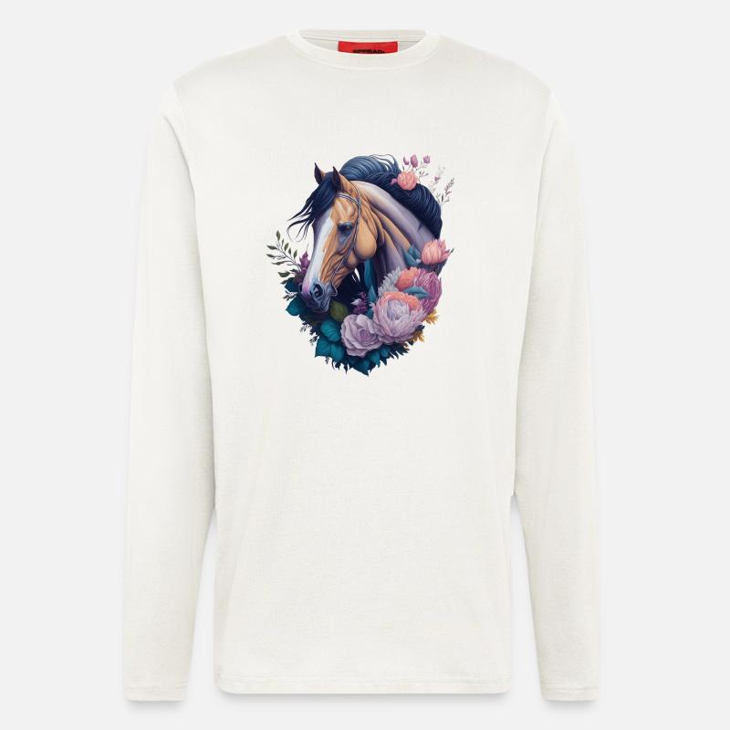 Pferd Blumen - Langarmshirt - made by SPREAD  - OFF WHITE