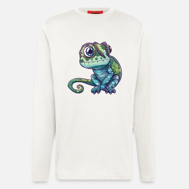 Amis caméléon aux grands yeux - Manches longues bio décontracté fabriqué en UE - OFF WHITE