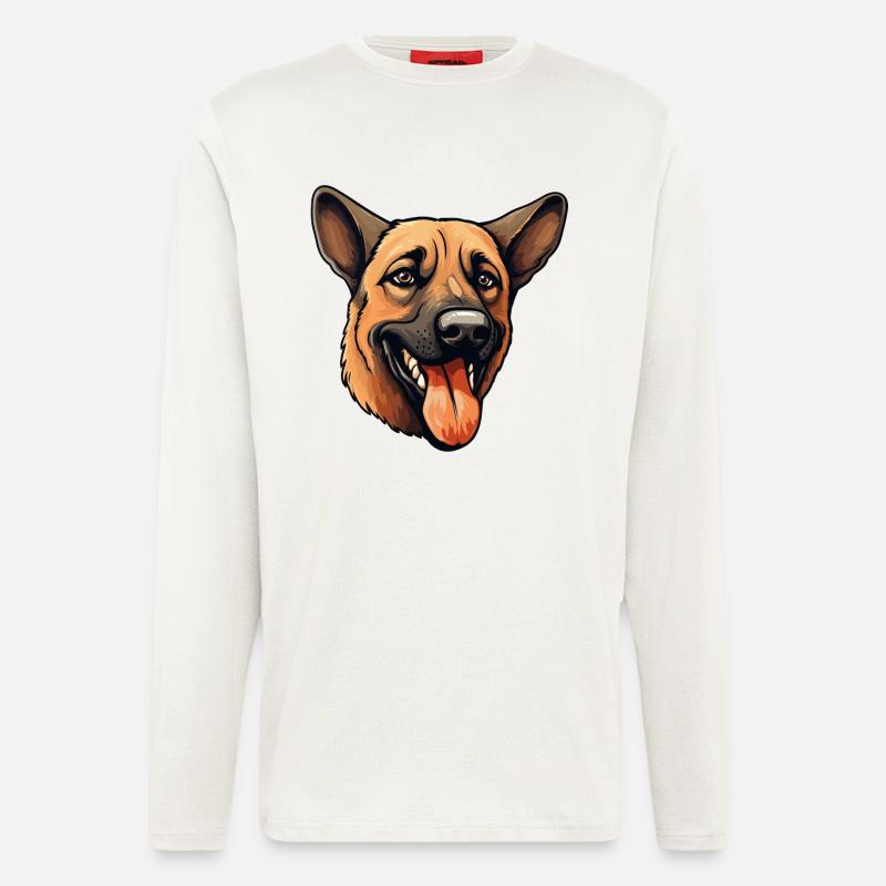 Malinois Dog Face - Compagnon Pawsome - Manches longues bio décontracté fabriqué en UE - OFF WHITE
