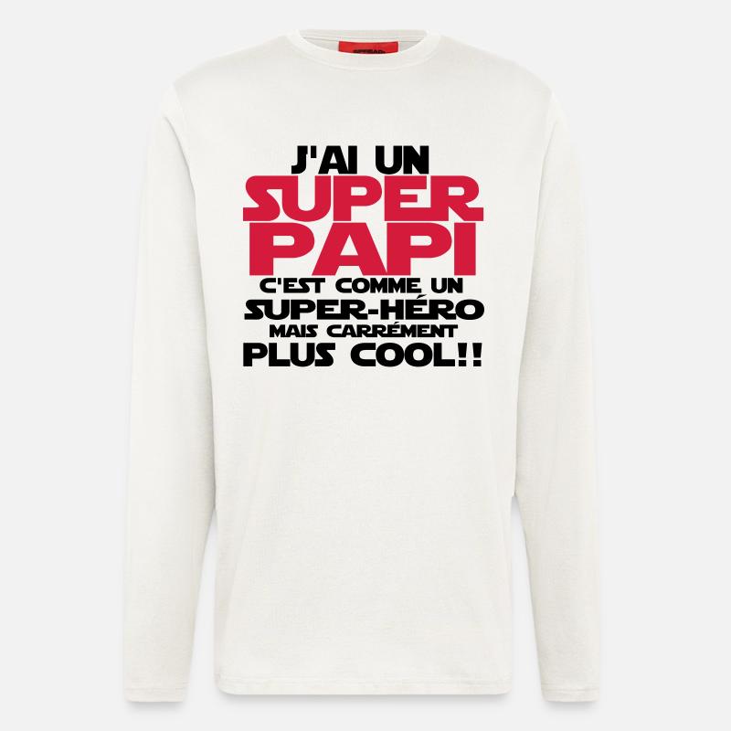 j'ai un super papi - Manches longues bio décontracté fabriqué en UE - OFF WHITE
