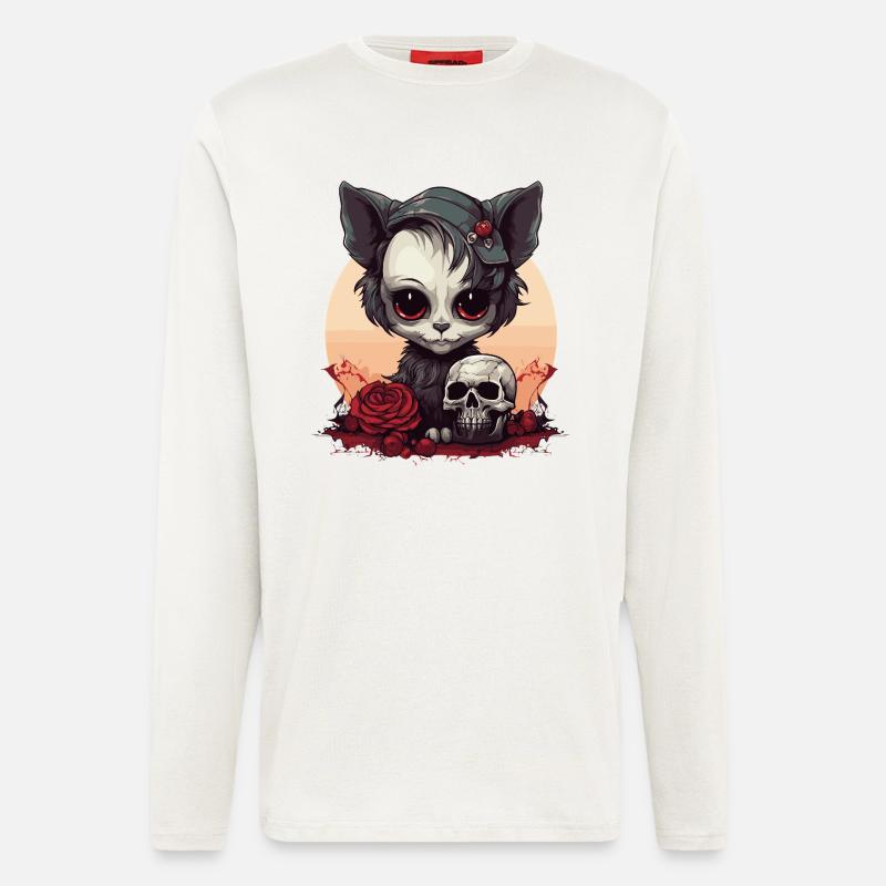Mignon Chaton Gothique Emo - Manches longues bio décontracté fabriqué en UE - OFF WHITE