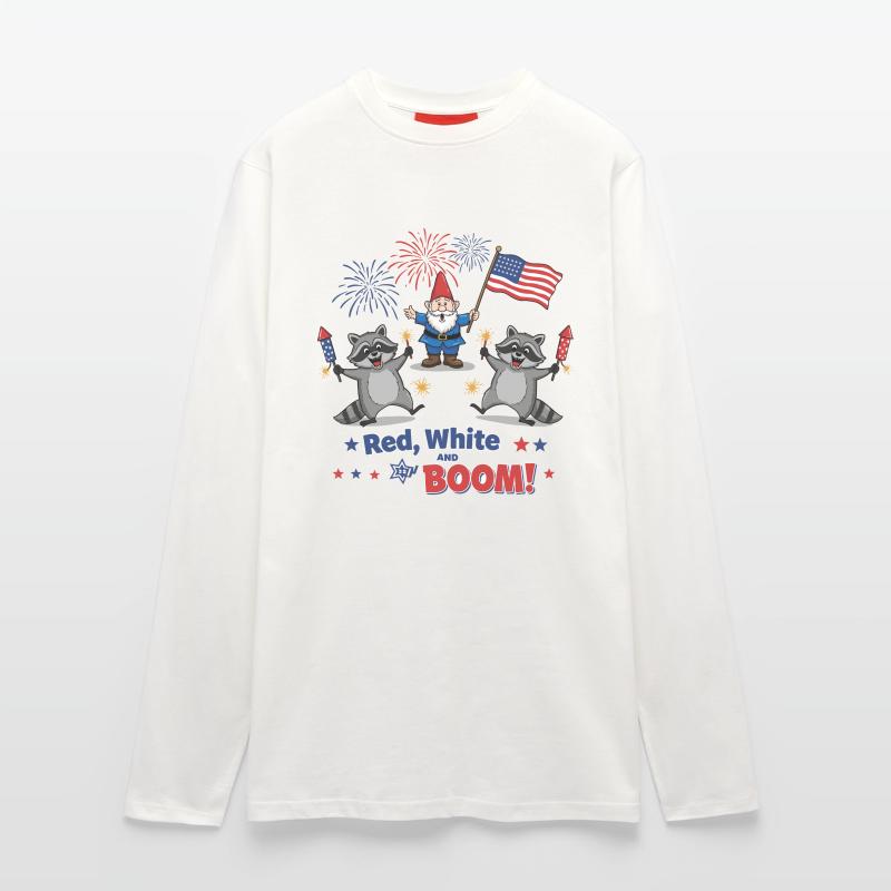 Raton laveur 4 juillet Feu d’artifice Manches longues bio décontracté fabriqué en UE