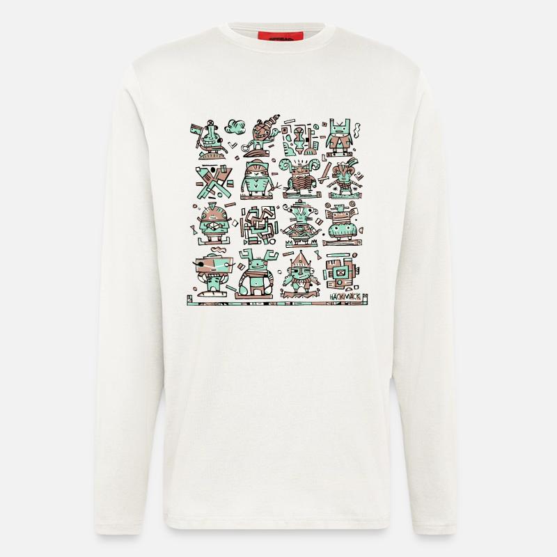 Kunterbunte Doodle-Roboterwelt - Langarmshirt - made by SPREAD  - OFF WHITE