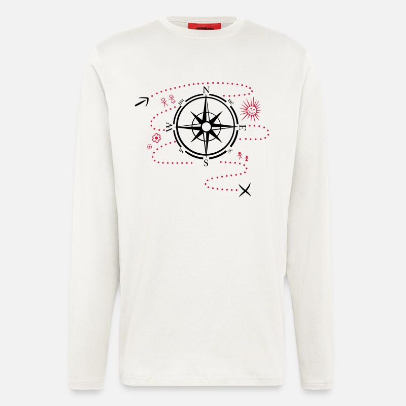 Large Compass with hiking map - Longsleeve - made by SPREAD  - OFF WHITE