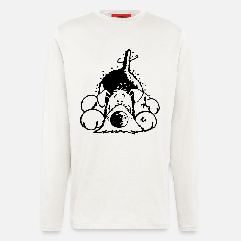 Mignon Airedale Terrier - Manches longues bio décontracté fabriqué en UE - OFF WHITE