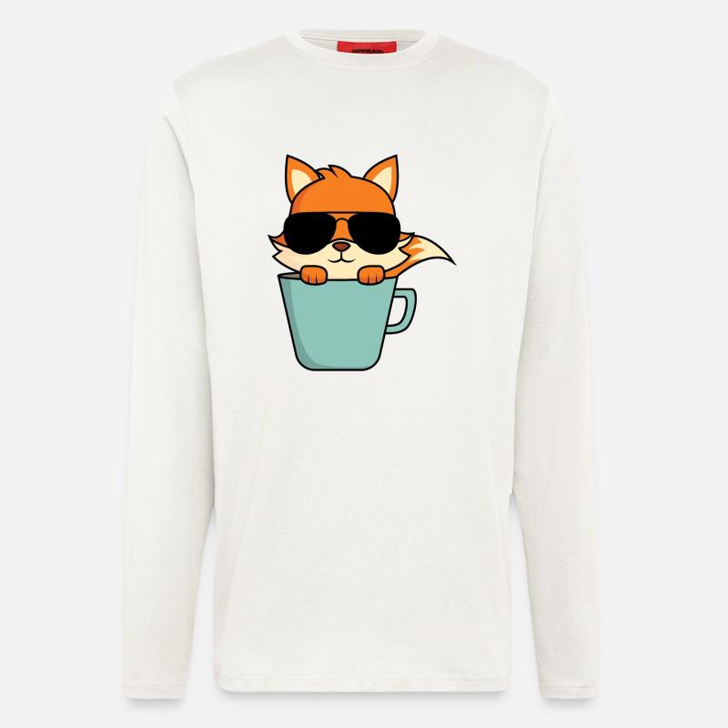 Cool fox in coffee cup - Longsleeve - made by SPREAD  - OFF WHITE