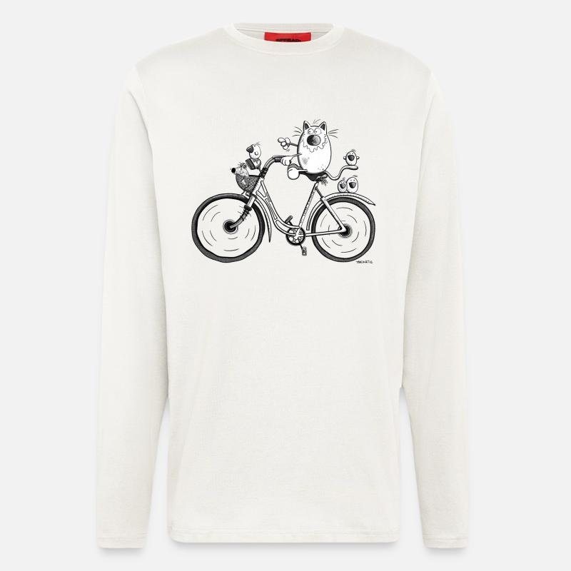 Katze auf Radtour - Langarmshirt - made by SPREAD  - OFF WHITE