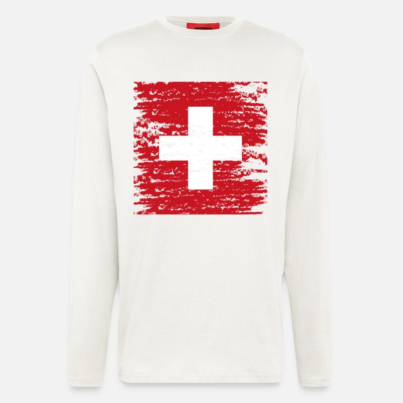 Croix suisse texturée rouge - Langarmshirt - made by SPREAD - OFF WHITE
