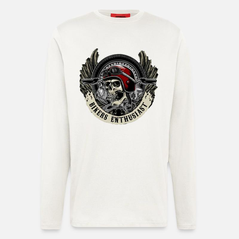 Motorradfahrer, Skull - Langarmshirt - made by SPREAD  - OFF WHITE