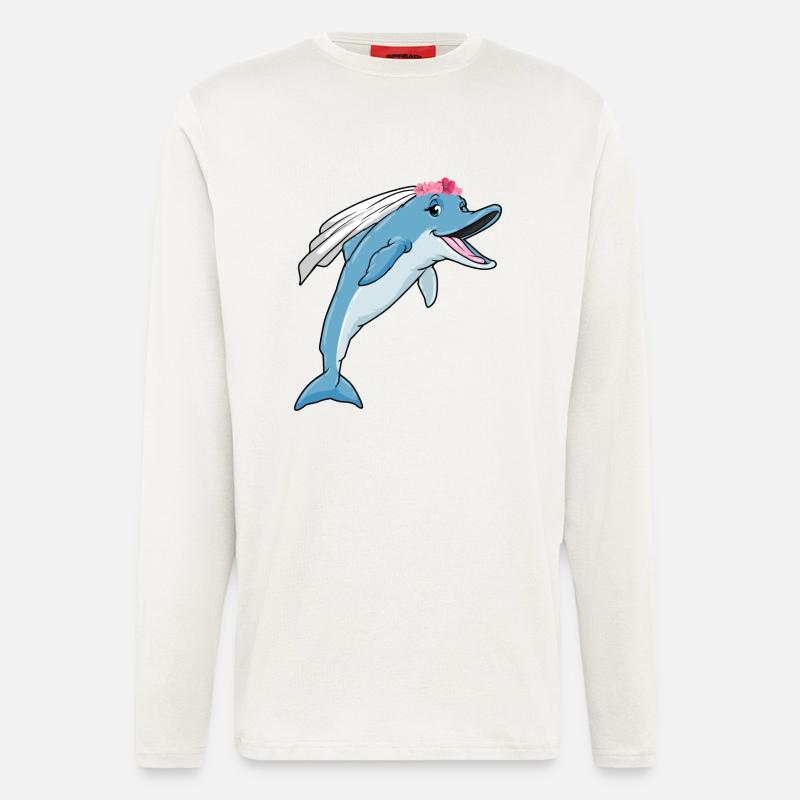 Delfin Braut Schleier Hochzeit - Langarmshirt - made by SPREAD  - OFF WHITE
