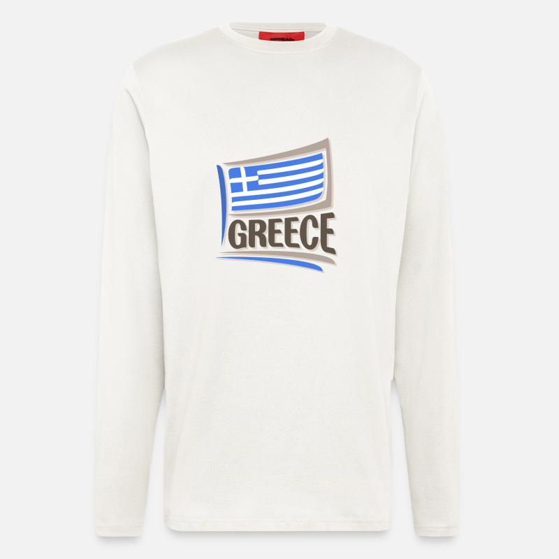 Grèce Souvenir Landmark, Grèce Drapeau Voyage - Manches longues bio décontracté fabriqué en UE - OFF WHITE