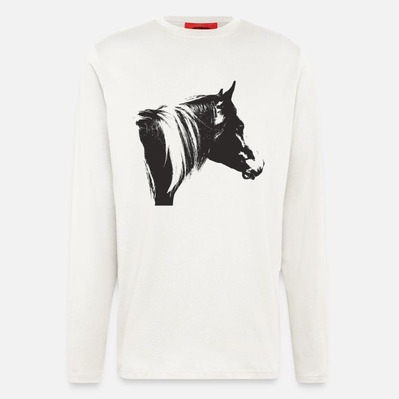Lewitzer Schecke, Cheval Schecke, Équitation Pinto - Manches longues bio décontracté fabriqué en UE - OFF WHITE