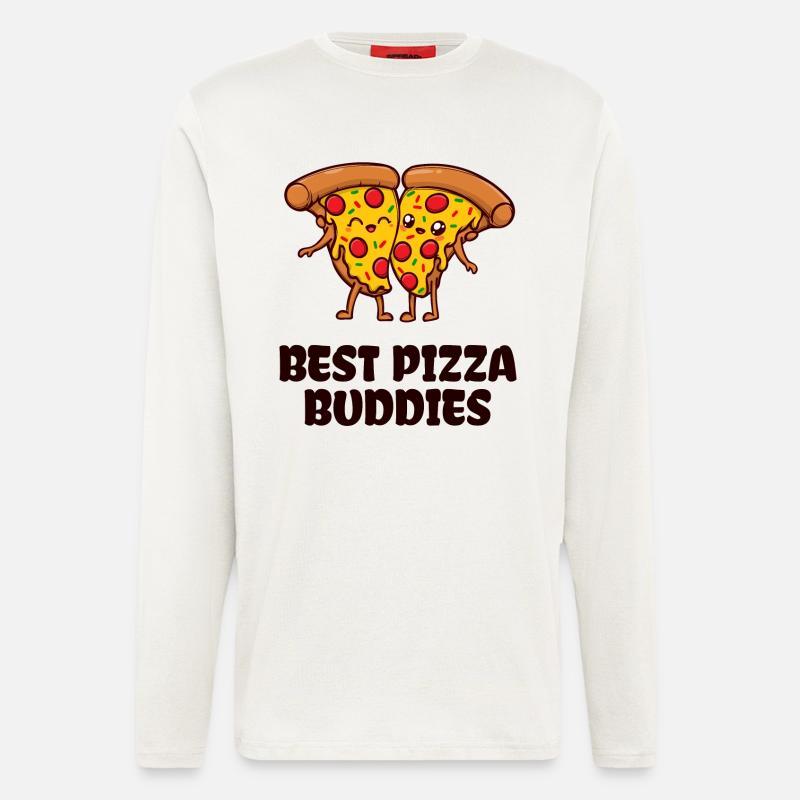 Pizza Buddy Meilleur Déclaration des Amis - Manches longues bio décontracté fabriqué en UE - OFF WHITE