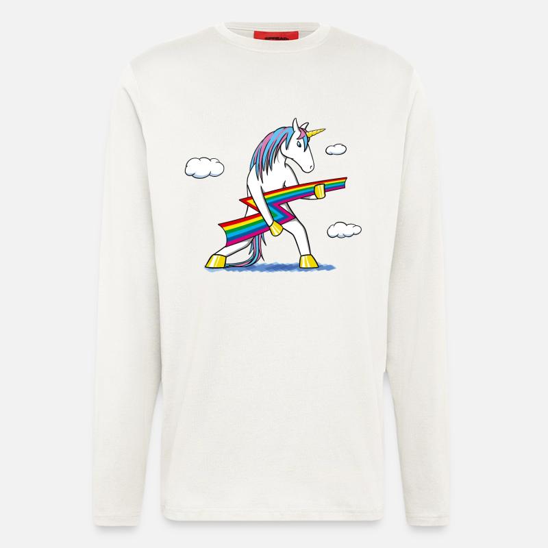 Rainbow Rock – Einhorn mit Regenbogenblitz - Langarmshirt - made by SPREAD  - OFF WHITE