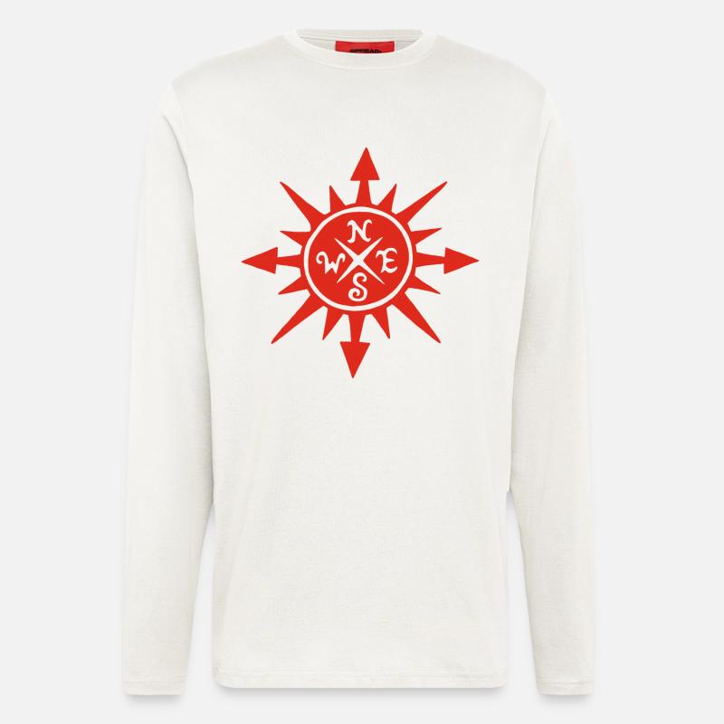 Rote Sonne und Kompass - Langarmshirt - made by SPREAD  - OFF WHITE