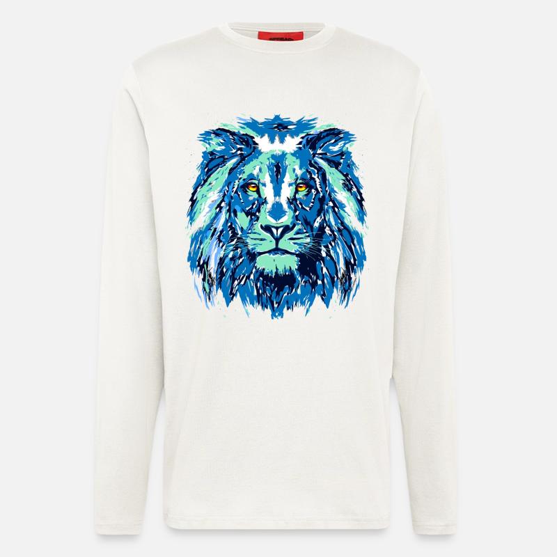 Blauer Löwe - Löwenkopf - Sternzeichen Löwe - Langarmshirt - made by SPREAD  - OFF WHITE