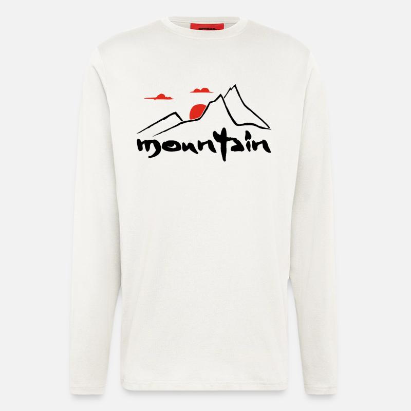 Schwarzer Berg und rote Sonne - Langarmshirt - made by SPREAD  - OFF WHITE