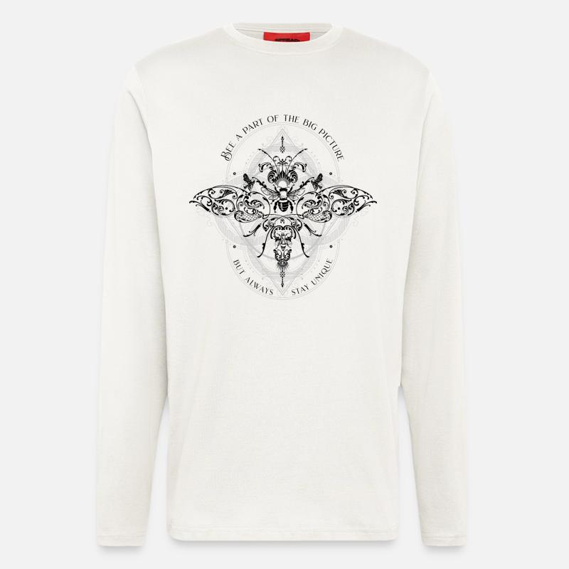 Bee Psychedelic Geometry Pattern cool dicton - Manches longues bio décontracté fabriqué en UE - OFF WHITE