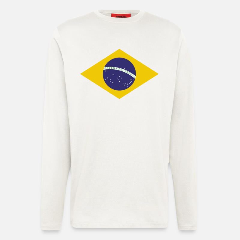 Drapeau de Brasilia - Manches longues bio décontracté fabriqué en UE - OFF WHITE
